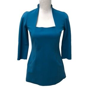 M2057 Maria Pinto Blouse Top Womens Small Blue 3/4 Sleeve Old Money Career